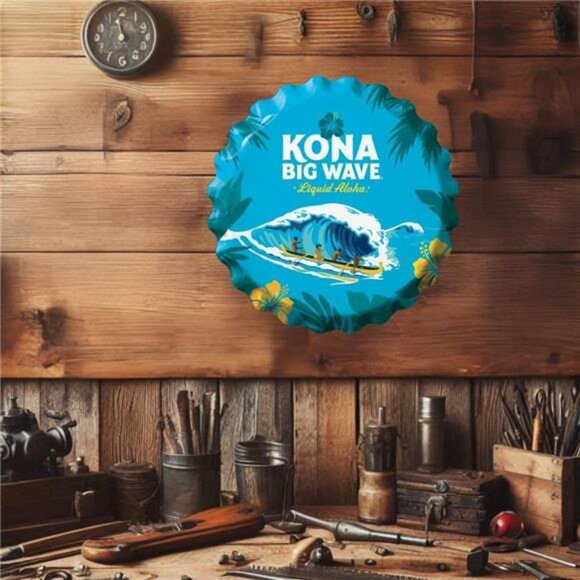 Kona Big Wave Beer Metal Bottle Cap Sign Garage Shop Bar Man Cave Outdoor LARGE - Picture 2 of 6